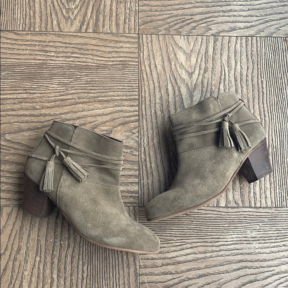 Western Khaki Suede Tassel Booties